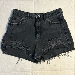 Topshop moto mom black rip shorts